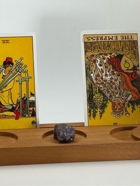 Triple Moon Tarot Card Holder • Crystal & Candle Altar Stand • Wooden Display